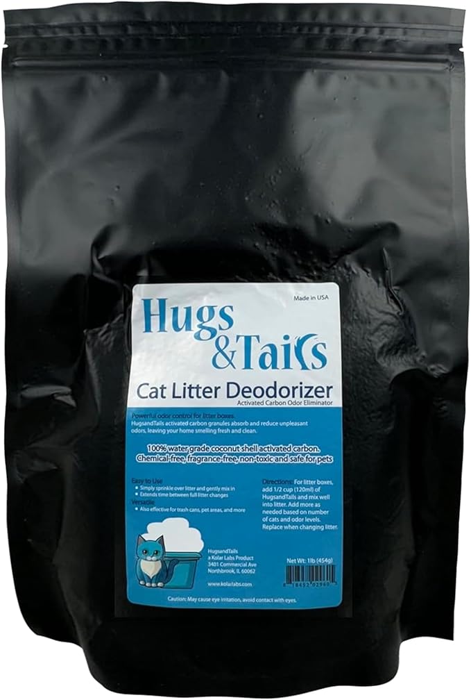 Cat Litter Deodorizer – Pet Safe Odor Eliminator & Housebreaking Supplies for Cats, Kittens, & Small Pets – Natural, Unscented, Non Toxic, Low Dust, 1 lb, by HugsandTails