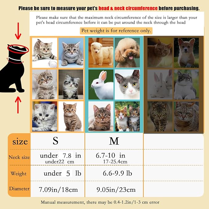 Cat Recovery Soft Collar, Waterproof Soft Recovery Collar. Anti-bite and Anti-Lick Wound Healing Safe Adjustable Elizabethan Collar.(S) Only for Cats up to 6 Months in Size