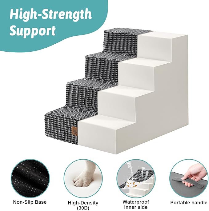 Dog Stairs for Small Dogs, 4 Tier Wider Pet Stairs for Couch and Beds, 17.7" H Non-Slip Dog Steps for Old Cats, Puppy, Small Medium Dogs, 17.7x23.6x17.7 inch, Dark Grey