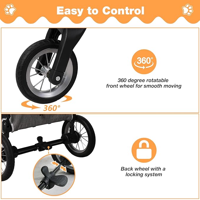 4 Wheel Pet Stroller with Storage Basket - Foldable & Breathable with Mesh Skylight, Large Dog Stroller with Adjustable Handle - Ideal for Travel and Walking with Medium to Large Dogs, Up to 120 lbs