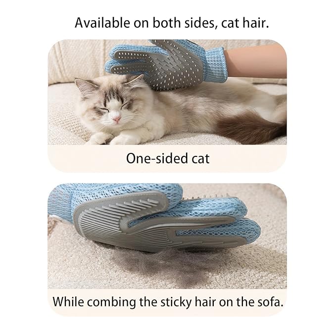 2 Pcs [2-in-1] Pet Hair Removal Gloves - Five Finger Massage Design Pet Beauty Gloves, Suitable for pet dogs and cats to prevent hair tanglings (Blue)