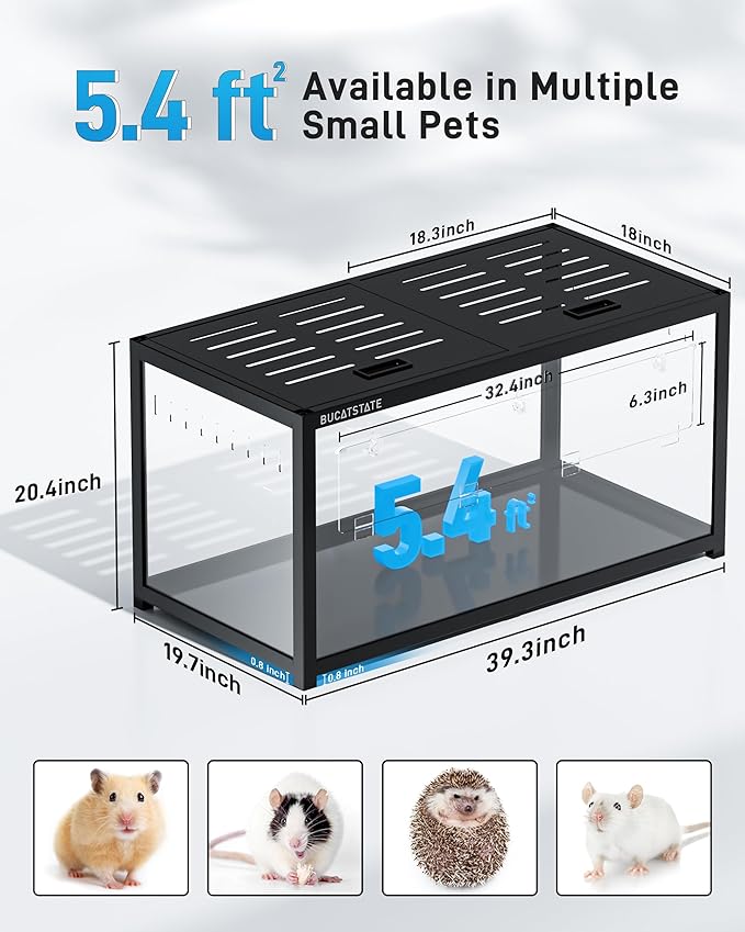 BUCATSTATE Hamster Cage 3.0: Large Metal Rat Cage Stackable with Top Access Easy Assemble 39.3L x 19.7W x 20.4H Inches Dwarf Syrian Hamster Tank for Gerbil Mouse (5.4 ft², Black)