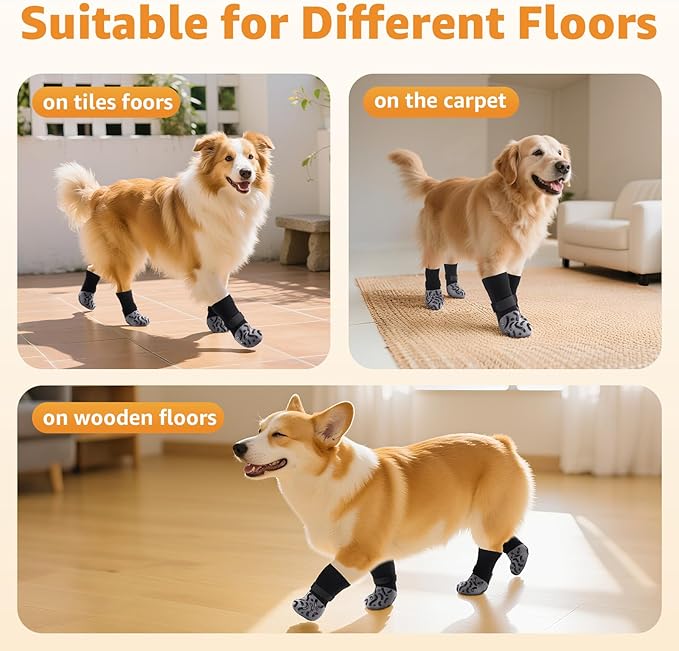 Double Sides Non-Slip Dog Socks to Prevent Licking Paws - Strong Traction for Hardwood Floors, Senior Dogs, Paw Protector, Dog Socks with Grippers - Black