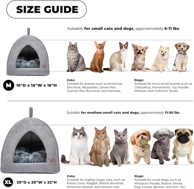 Best Pet Supplies Pet Tent-Soft Bed for Dog and Cat by - Gray, 16" x 16" x H:16"