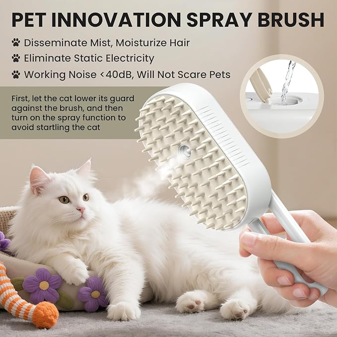 Cat Steam Brush for Shedding, Pet Steam Brush for Cats and Dog, 4 in 1 Rechargeable Cat Hair Brush, Spray Anti-Static, Massage, Cleaning, Shedding & Combing All In One, for Long & Short Haired Pets!