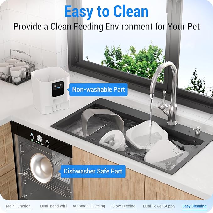Automatic Cat Feeder with Slow Feed: 5G WiFi Automatic Dog Feeder with Smart APP Control, Auto Cat Food Dispenser with Alexa for Multiple Pets, Detachable for Easy Cleaning - 29 Cup（7L）