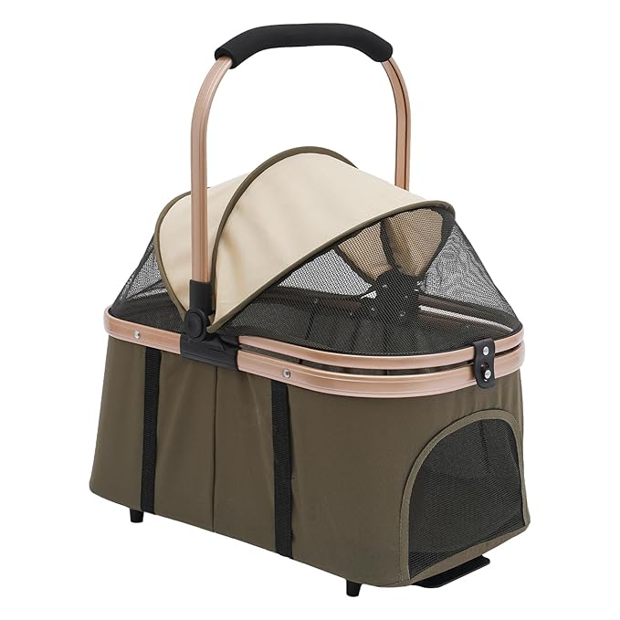 Double Pet Stroller with Detachable Carriers, Large Cat & Dog Stroller with 4 Wheels, Foldable Pet Strollers Small & Medium Dogs Cats 77lbs (Dark Green)