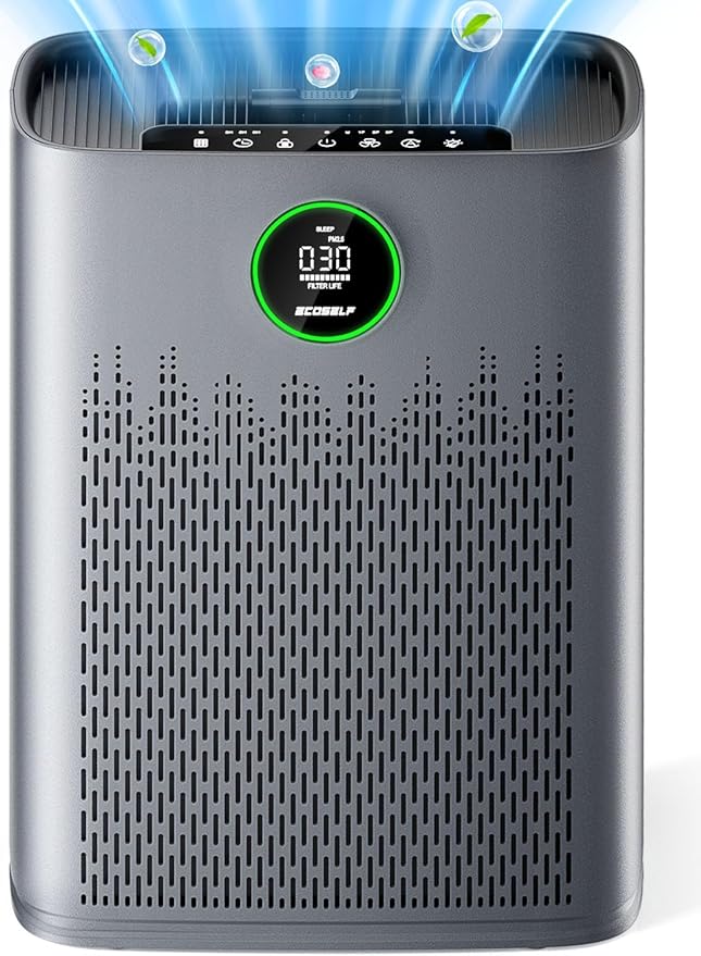 Air Purifiers for Home Large Room, Cover Up to 2400 Ft² with True HEPA Filter, Smart Mode, PM2.5 Air Quality Display, 22dB Sleep Mode, Aromatherapy with 2X-Purification & 360°Air Outlet, HAP603, Grey