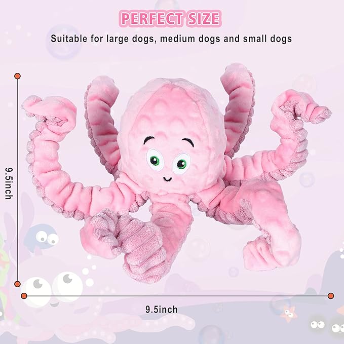 Dog Squeaky Toys Octopus - Tough Plush Large Medium & Small Dog Toys - Stuffed Animals Puppy Toys (Octopus Pink)