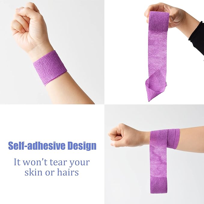 9 Pack 2" x 5 Yards Self Adhesive Bandage Wrap Self Stick Wrap for Ankle, Wrist, Finger, Sports, Breathable Cohesive Vet Tape for Pets (Purple)