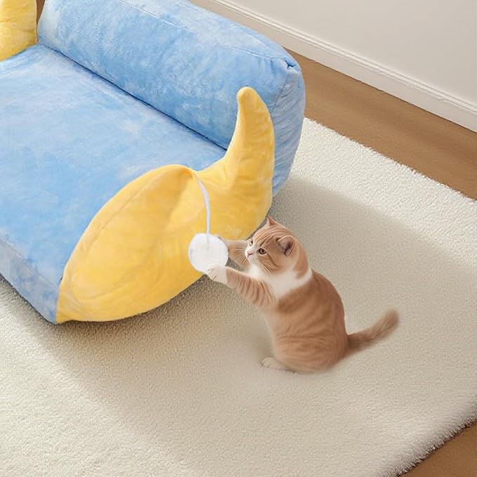 Cat Couch with Soft Pillow, Supportive Dog Couch, Cat Sofa with Removable Cover，Cute Moon Shaped, 24 Inch