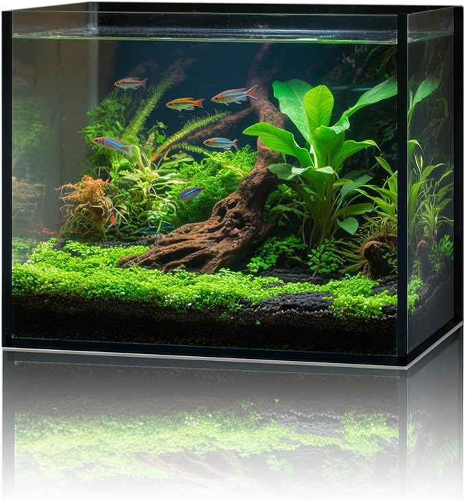 2.6 Gallon Glass Fish Tank Cube, Small Aquarium Fish Bowl for Betta Goldfish Snails Shrimp Aquatic Planting, Easy to Maintain Ultra Clear Rimless Design for Desktop Small Spaces