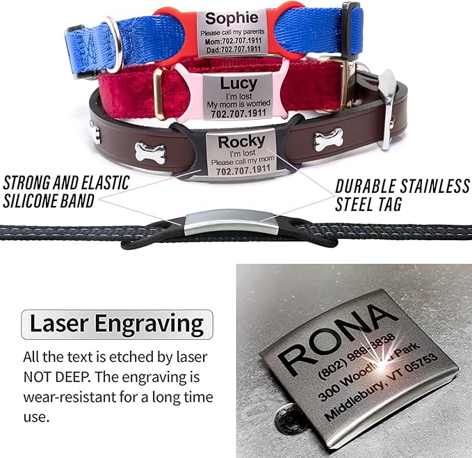 Custom Personalized Dog & Cat ID Tags - Engraved Dog Name, Silent Slide On - Small, Medium, Large Sizes