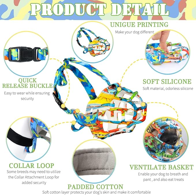 BARKLESS Dog Muzzle, Silicone Basket Muzzle for Small Medium Large Dogs, Soft Cage Mouth Cover Prevent Biting Chewing, Allow Drinking Panting, Suitable for German Shepherd