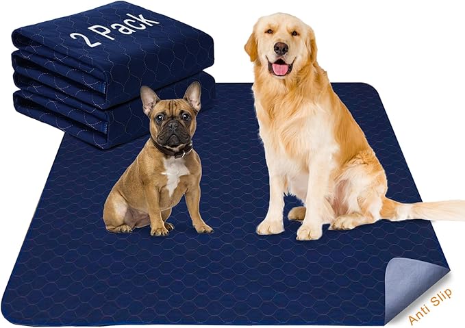 2Pack Dog Pads Washable 53”x65”, Extra Large Puppy Pads Waterproof, Super Absorption, Anti Skid Whelping Pad for Puppy Pen