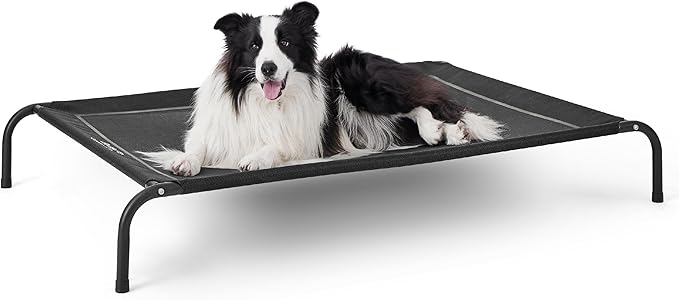 Bedsure Outdoor Elevated Dog Bed Large Sized Dog, Portable Indoor & Outdoor Cooling Raised Cot Pet Hammock Bed with Skid-Resistant Feet, Frame with Breathable Mesh, Black, 49 inches