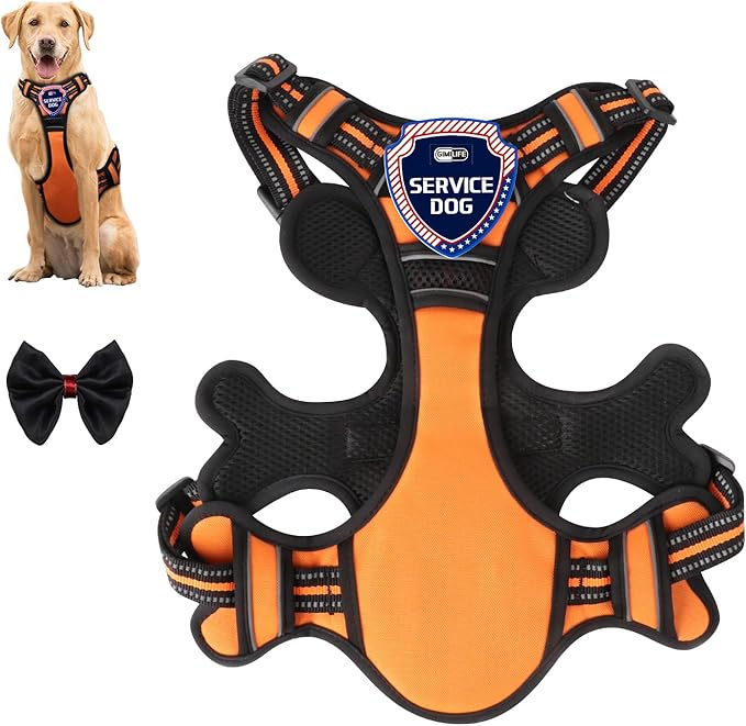 Dog Harness, Adjustable Reflective Dog Vest No Pull Dog Harness with Badge and Bow Tie for Puppy Small Medium Large Dogs