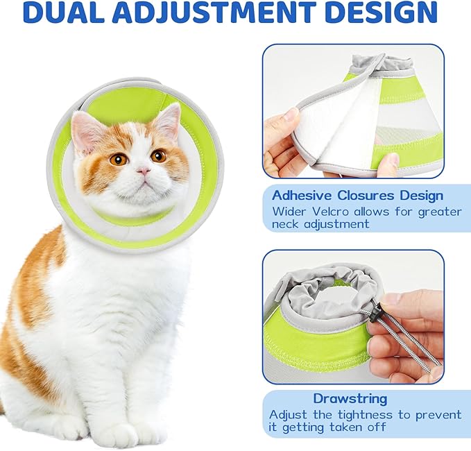 Breathable Air Mesh Cat Cone Collar Soft to Stop Licking, Adjustable, Foldable Lightweight Kitten Cones After Surgery Recovery for Cats & Kittens (Yellow Green, S)