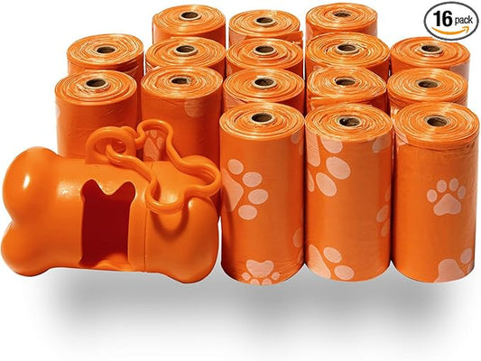 Best Pet Supplies Dog Poop Bags (240 Bags) for Waste Refuse Cleanup, Doggy Roll Replacements for Outdoor Puppy Walking and Travel, Leak Proof and Tear Resistant, Thick Plastic - Orange
