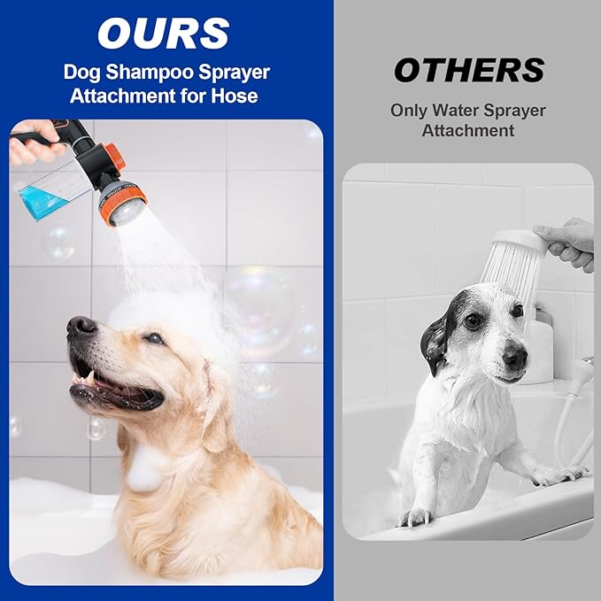 Dog Shower Attachment Water Hose Nozzle Sprayer Set with Metal 3-Way Shower Diverter & 6.6 Ft Long Hose for Bathroom Shower Arm Easy Indoor Outdoor Pet Pup Dog Washing Hose attachment