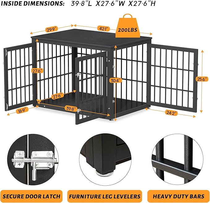 42 Inch Heavy Duty Dog Crate Furniture for Large and Medium Dogs, Decorative Pet House End Table, Wooden Cage Kennel Furniture Indoor, Black
