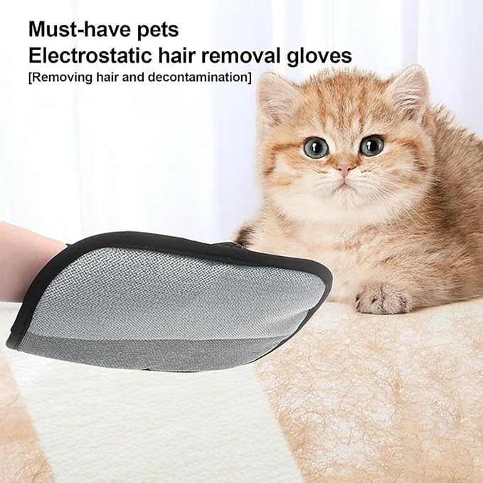 2025 New Upgraded Electrostatic Pet Hair Removal Gloves - Reusable Cat Hair Remover & Dog Hair Removal Mitt with Elastic Cuff & Finger Loops for Furniture, Bedding, Car (1pcs)