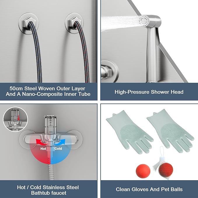 62" Professional Stainless Steel Dog Bathing Station, Large Dog Washing Station W/Dog Bath Brush, Washing Gloves, Floor Grate, Dog and Cat Bath Tub, Dog Washing Sink (62 Inch Left Door)