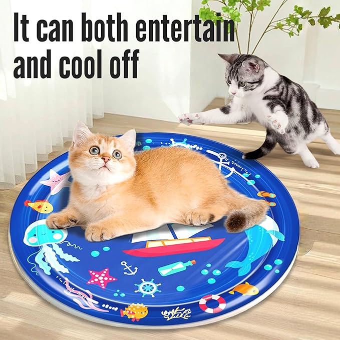cat Cold pad, Portable Water-Filled, Interactive cat Toy, Suitable for All Kinds of Pets, Keeping Your Pets Cool in Summer Ocean Blue