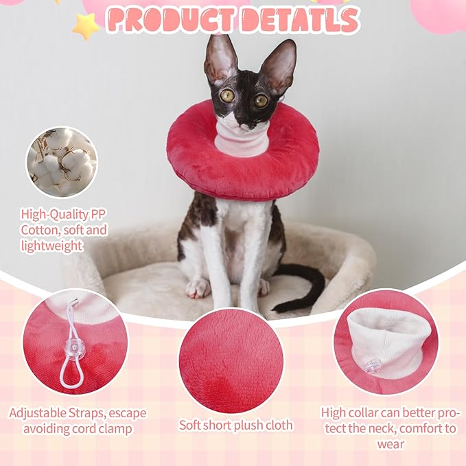 BRKURLEG Cat Cone Collar Soft, Cute Cat Recovery Cones, Soft Protective Pet Neck Cone, Adjustable Kitten Cones to Stop Licking, Pet Anti-Lick Wound Healing Elizabethan Collar, Pink, S