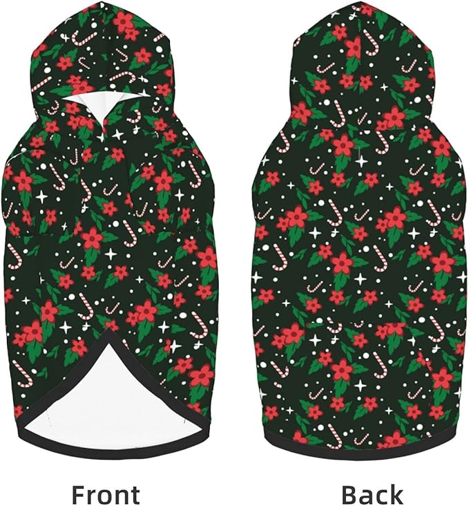 Black Candy Cane Hoodie,Christmas Cosplay Dog Clothes with Pocket and Hat Winter Clothes Sweaters Small