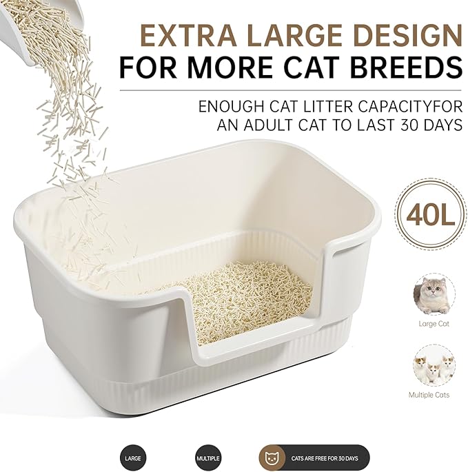 Cat Litter Box with Litter Mat and Scoop,High Wall Enclosed Cat Litter Boxes for Anti-Leakage, Covered Kitty Litter Box with Handle and Buckles for Portability and Privacy, Odor Control (White)
