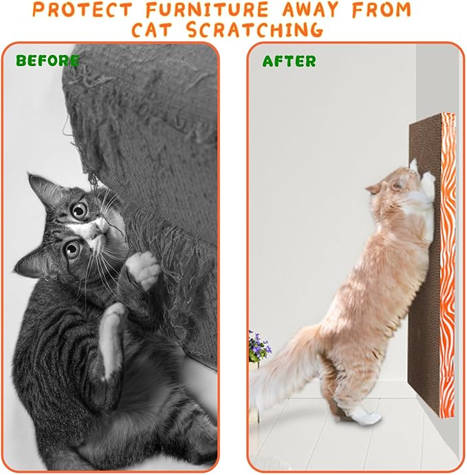 Cat Scrather Box with 4 pcs Large Scratching Cardboard and Toy Ball, Catnip, 4 in 1 Large Refillable & Reversible Cat Scratcher Pad, Cardboard Cat Bed for Big Medium Small Lazy Kitty