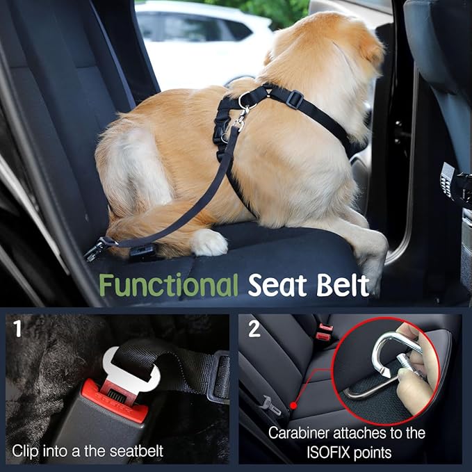 Dog Seat Belt, Safety Vest Dog Car Harness with Adjustable Buckle Dog Seat Belt for Vehicle Nylon Pet Safety Seat Belts Heavy Duty(L, Blue)