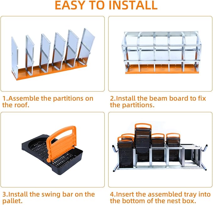 Chicken Nesting Boxes, 10 Hole Metal Chicken Laying Box with with Removable Trays and Roll Out Egg Collection for Chicken Coop, with Metal Bracket, Orange
