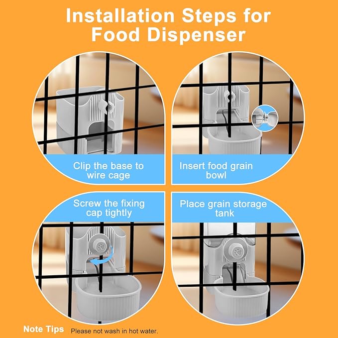 Auto Gravity Food Dispenser for Cage Hanging, 41OZ Capacity Hanging Automatic Pet Cage Feeder, Food Bowl for Cats Dogs Rabbit Ferret Chinchilla Bird Hedgehog Guinea Pig (Grey)