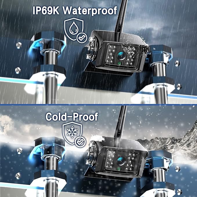 1080P Wireless Backup Camera System with 10 Inch DVR 4 Split Monitor, IP69 Waterproof Stable Signal Record Wireless 1 Rear and 2 Side View Cameras for RV Truck Trailer Camper (BW103)