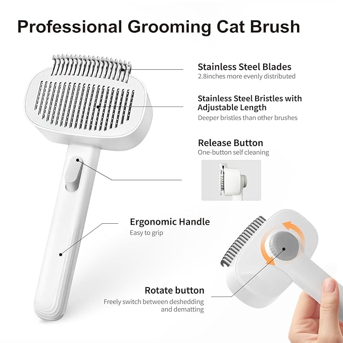 Deshedding Brush with Metal Comb for Detangling and Dematting Long, Flea Comb Cat Combs with Long & Short Stainless Steel Teeth, Matted Fur on Cats and Dogs (3 Pack)