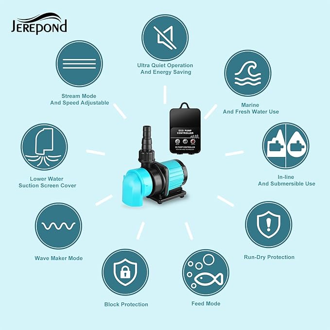 400GPH Aquarium Return pump with LCD display controller, 15W DC 24V aquarium pump for saltwater freshwater aquarium,fish tank,sump,20 speeds ECO Quiet Submersible and inline pump