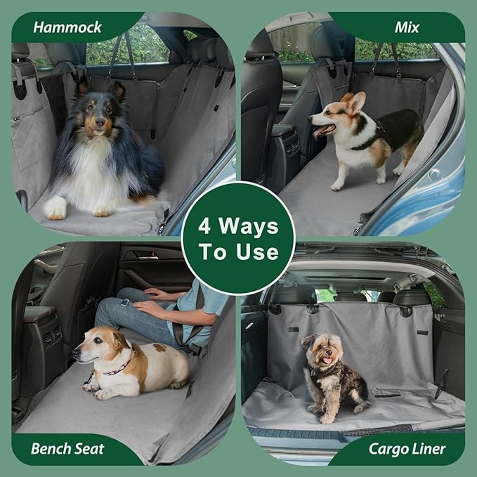 Dog Car Seat Cover for Back Seats 100% Waterproof with Metal Buckle Mesh Window Scratch Proof Heavy Duty Rear Backseat Protector Hammock for Pet, SUV Truck Vehicle Accessories, 54" x 58", Grey