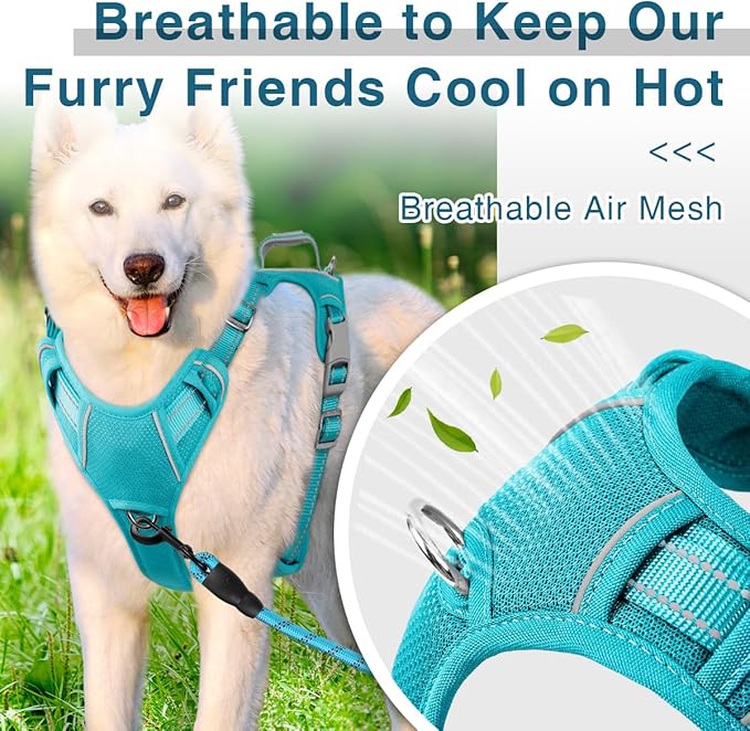 BARKBAY Dog Harness No Pull with ID Tag Pocket - Heavy Duty, Reflective, Easy Control for Large Dogs(Ocean Blue,M)