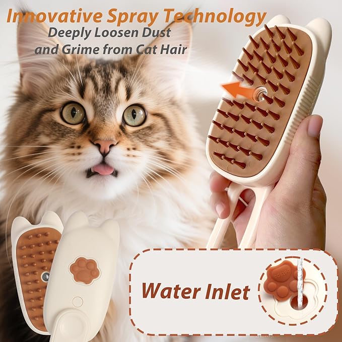 4 in 1 Cat Steam Brush Rechargeable Anti-Static Pet Spray Hair Removal Comb for Shedding and Grooming Multi-functional Pet Massage Brushes for Cats Dogs Small Animals