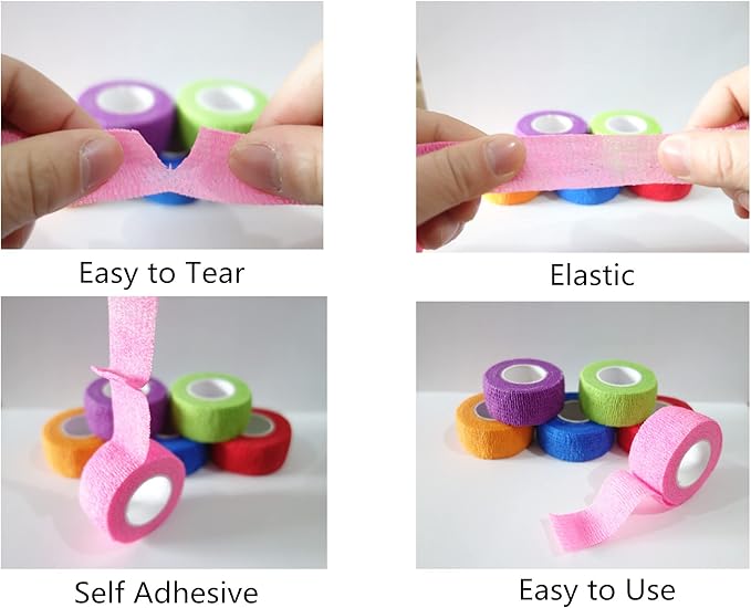 6 Pack 1" x 5 Yards Self Adhesive Bandage Wrap Breathable Cohesive Vet Wrap for Pets, Elastic Self-Adherent Tape for Sports, Wrist, Ankle (Pink)