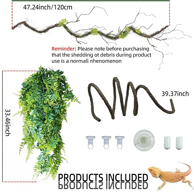 BNOSDM Reptile Vines,Bendable Jungle Climbing Vine,Terrarium Plants Artificial Decor,Tank Decorations Accessories for Bearded Dragons Chameleons Snakes Lizards Hermit Crabs