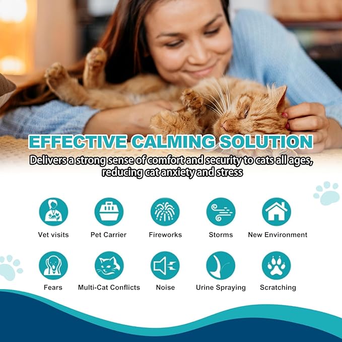 Cat Calming Diffuser, Cat Pheromones Calming Diffuser with 1 Diffuser + 2 Refills 48ml, Cat Anxiety Relief Cat Pheromone Diffuser Kit 60 Days, Pheromone Diffuser to Calm Cats