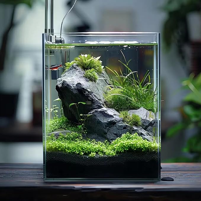 3 Gallon Glass Fish Tank, Easy to Maintain Small Aquarium for Betta/Snails/Shrimp and Aquatic Planting.
