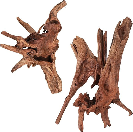 Driftwood for Aquarium Natural Aquarium Wood for Aquascaping Fish Tank Decorations Reptile Tank Decor (Natural Driftwood 9-14" (Pack of 2))