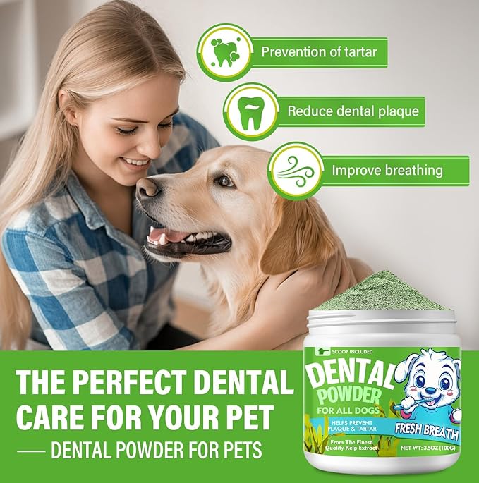 Dog Dental Powder, Dog Breath Fresh Powder, Teeth Cleaning, Reduce Bad Breath & Plaque, Suitable for Dogs and Cat (100g)
