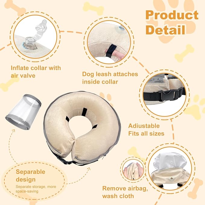 Dog Cone Collar with Enhanced Anti-Licking, Inflatable Dog Cone After Surgery, Adjustable Size with Soft Padding for Small Medium Large Dogs - Pale Yellow/XL