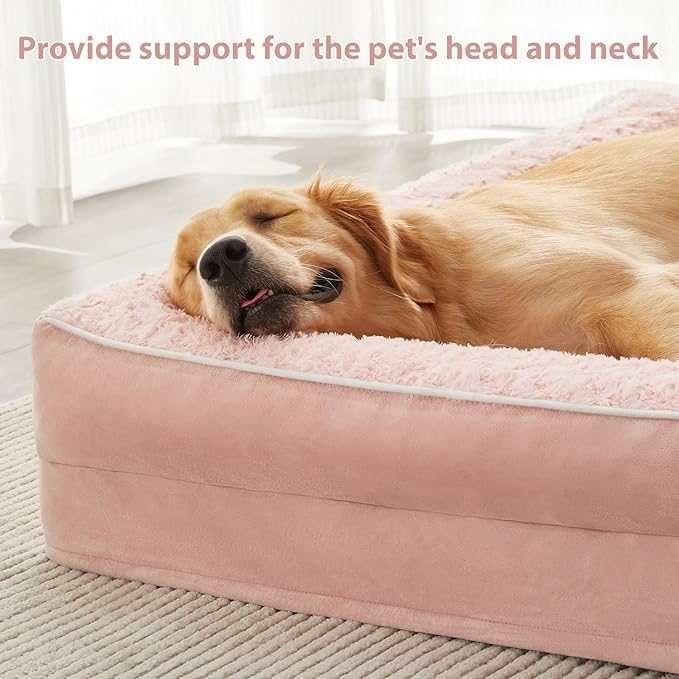 BFPETHOME Orthopedic Dog Beds for Large Dogs-Waterproof Sofa Dog Bed with Removable Washable Cover, Big Pet Bed with Waterproof Lining and Nonskid Bottom,Pet Bed for Large Dogs,Pink