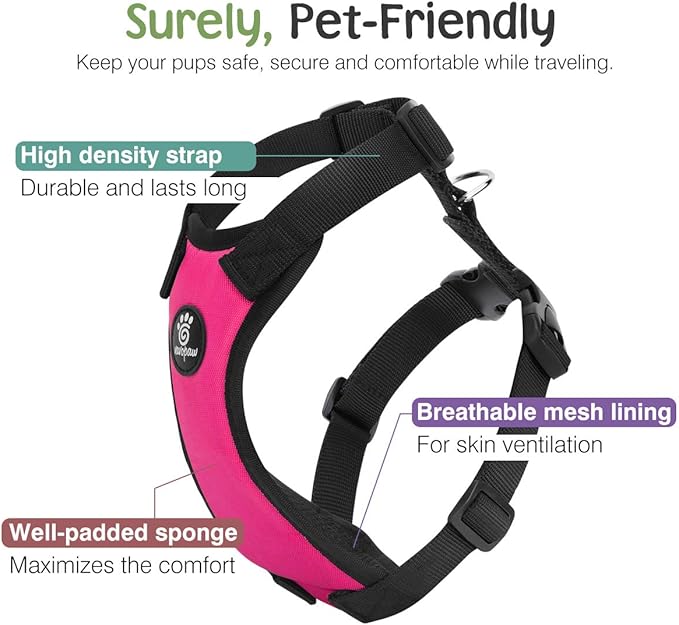 Dog Seat Belt, Safety Vest Dog Car Harness with Adjustable Buckle Dog Seat Belt for Vehicle Nylon Pet Safety Seat Belts Heavy Duty(L, Magenta)